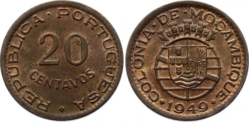 Mozambique 20 Centavos 1949
KM# 75; Bronze; AUNC