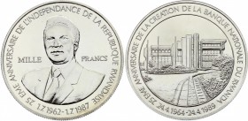 Rwanda 1000 Francs 1989 (ND)
KM# 17; Silver; 25th Anniversary of national Bank