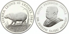 Sierra Leone 10 Leones 1987
KM# 41; Silver Proof; World Wildlife Fund