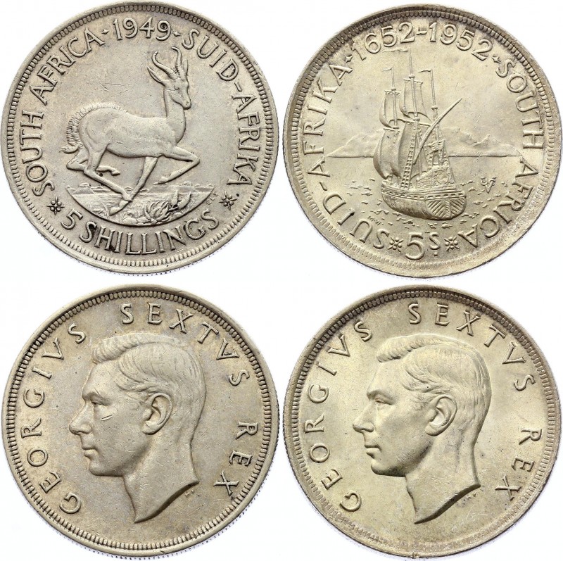 South Africa Lot of 2 Coins 1949 - 1952
5 Shillings 1949 - 1952; Silver; XF/UNC