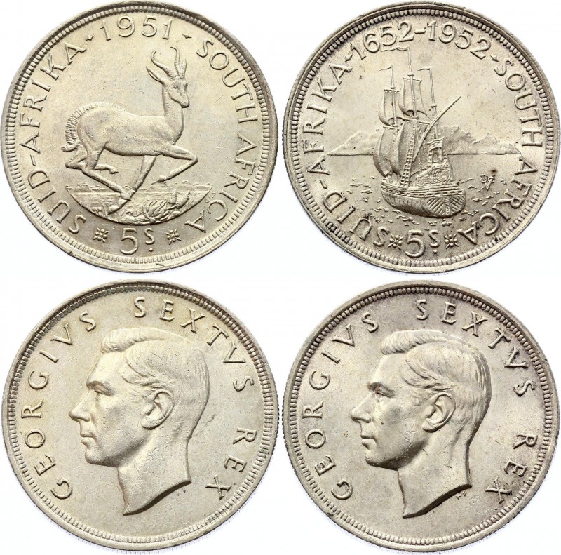 South Africa Lot of 2 Coins 1951 - 1952
5 Shillings 1951 - 1952; Silver; XF+/UN...