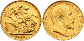 Australia 1 Sovereign 1903 P
KM# 15; Gold (.917) 7.99g 22mm; Edward VII