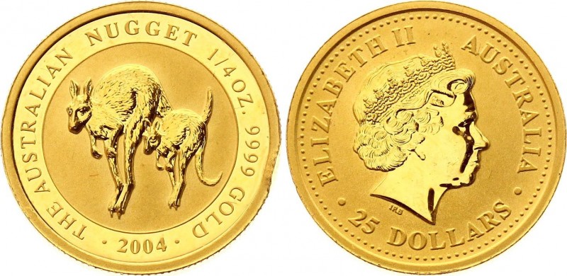 Australia 25 Dollars 2004
The Australian Nugget. 1/4 Oz Gold (.999), Proof.