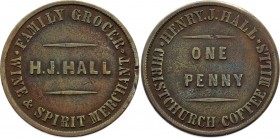 New Zealand Penny Token (ND) H.J. HALL
KM# Tn29; VF. Krause Value = 525$.