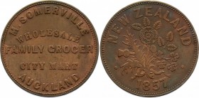 New Zealand Penny Token (ND) M. Somerville
KM# Tn64, 34mm; M. Somerville, Auckland; VF. Krause Value = 175$. Rare Token.