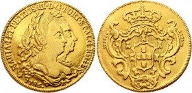 Brazil 6400 Reis 1786 R
KM# 199.2; Gold 13,46g.; Maria I and Pedro III Obv: Conjoined busts right Obv. Legend: MARIA • I • ET • PETRUS • III • D • G ...