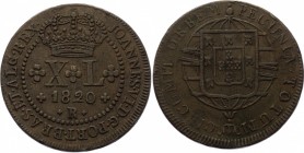 Brazil 40 Reis 1820 R
KM# 319.1; Copper