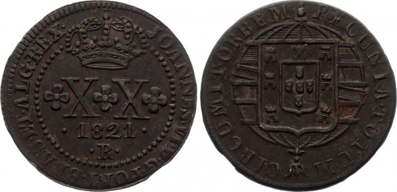 Brazil 20 Reis 1821 R
KM# 316.1; Amazing Well Preserved Coin