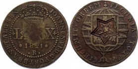 Brazil 40 Reis on 80 Reis 1821 R (1833-1834) "Ceara" Countermark Rare!
KM# 398; Extremely Rare in this Grade; Krauze VF - 450$