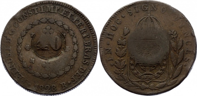 Brazil 40 Reis 1835 ND
KM# 444.2; Copper; Countermark on 80 Reis of Pedro I, KM...