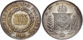 Brazil 1000 Reis 1866
KM# 465; Silver; Pedro II