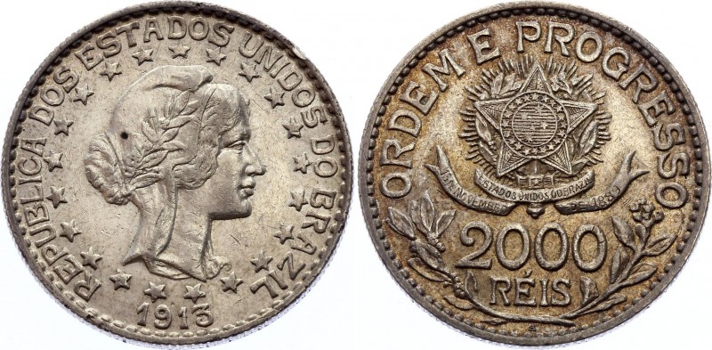 Brazil 2000 Reis 1913 A
KM# 514; Silver