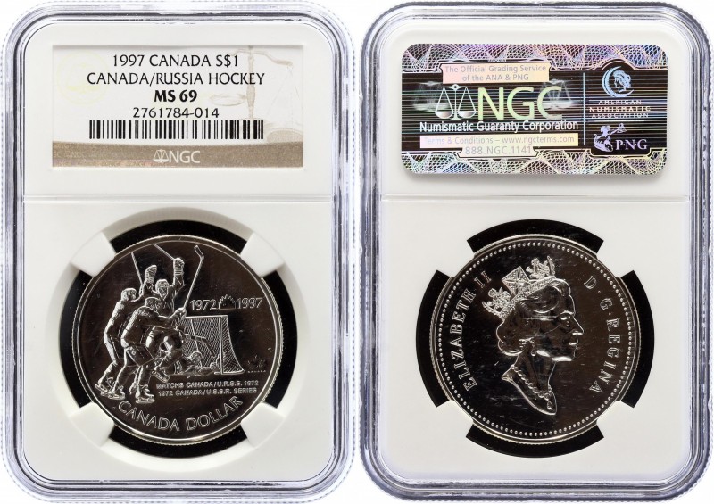 Canada 1 Dollar 1997 NGC MS 69
KM# 282; Silver; 25th Anniversary of Hockey Vict...