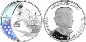 Canada 25 Dollars 2007
KM# 745; Silver Proof with Hologram; 2010 Winter Olympics, Vancouver - Curling; With Original Box