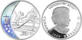 Canada 25 Dollars 2009
KM# 903; Silver Proof with Hologram; 2010 Winter Olympics, Vancouver - Cross Country Skiing; With Original Box