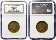 Colombia 10 Pesos 1876 /5
KM# 141.1. Medellin Mint. Rare coin. NGC VF35