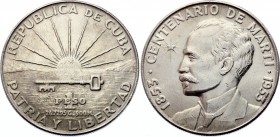 Cuba 1 Peso 1953
KM# 29; Silver; 100th Anniversary of José Martí; XF+/AUNC-
