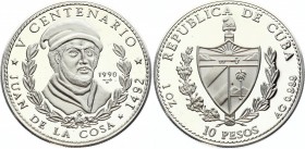 Cuba 10 Pesos 1990
KM# 266; Silver Proof; Discovery of America