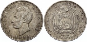 Ecuador 1 Sucre 1884 Heaton
KM# 53.1; Silver; XF