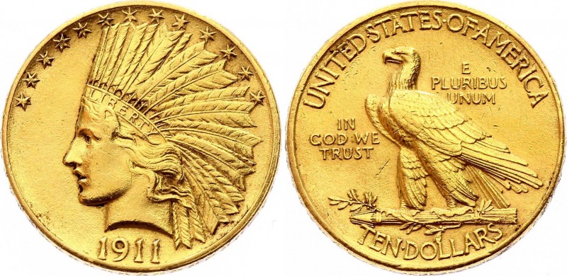 United States 10 Dollars 1911
KM# 130; Indian Head - Eagle. Gold (900), 16.1g. ...