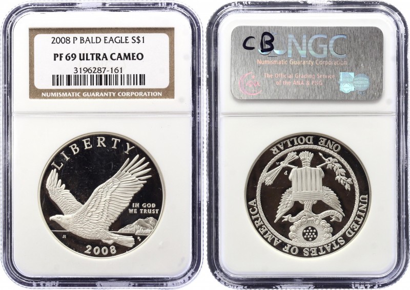 United States 1 Dollar 2008 P NGC PF 69 Ultra Cameo
KM# 439; Silver Proof; Bald...