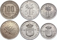 Africa Lot of 3 Coins 1956 - 1985
Belgian Congo 1 & 5 Francs 1956-1959 & Equatorial Guinea 100 Francs 1985 (Not Common)