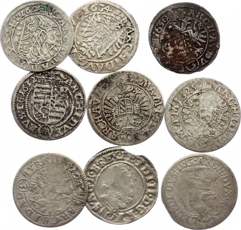 Austria-Hungary Lot of 9 Coins 1624 - 1634
3 Kreuzer 1624 - 1634; Silver; Vario...