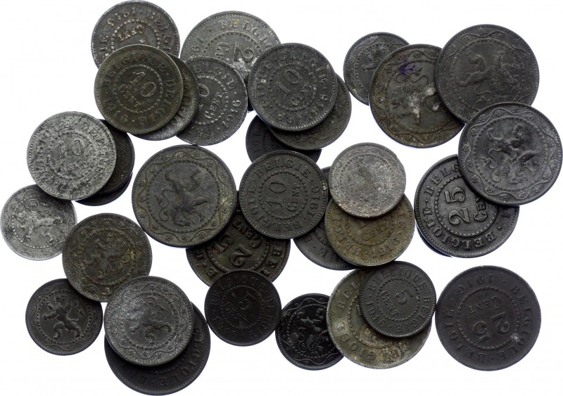 Belgium Lot of 34 German Occupation Coinage Coins 1915 - 1916
5 10 25 Centimes ...