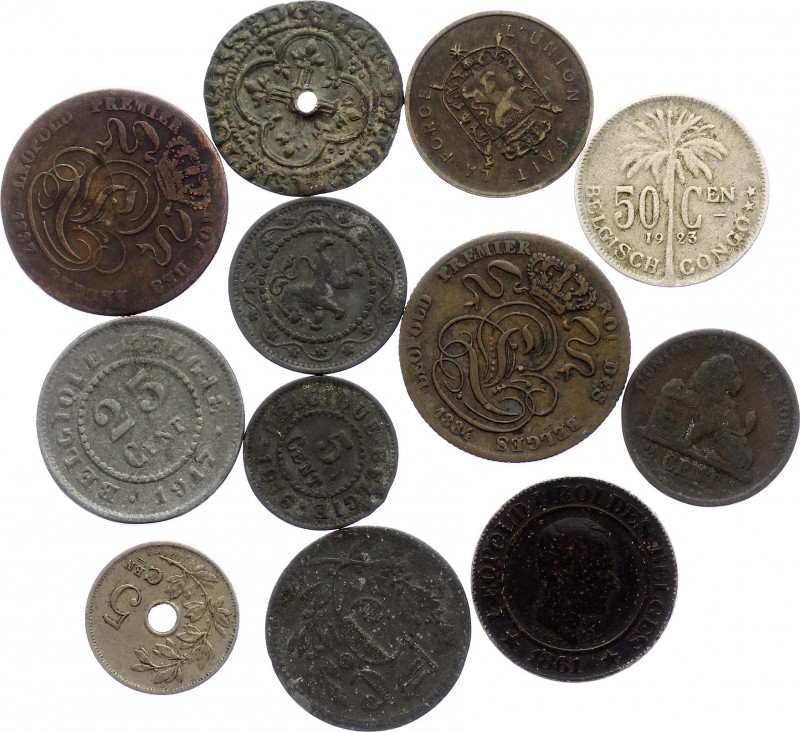 Belgium & Colonies Lot of 12 Coins 19-20th Century
Various Denominations, Dates...