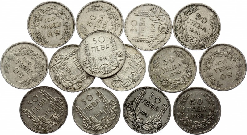 Bulgaria Lot of 14 Coins 50 Leva 1930 & 1934
50 Leva 1930 & 1934; Silver; Boris...