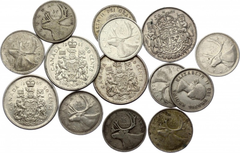 Canada Lot of 14 Coins 25 & 50 Cents 1940 - 1968
Silver