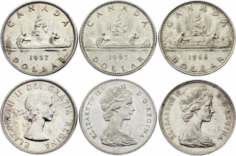 Canada Lot of 3 Coins 1 Dollar 1957 - 1966
Silver; Elizabeth II