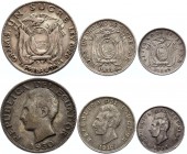 Ecuador Lot of 3 Coins 1915 - 1930
1/2 & 1 Decimo 1915 - 1916 & 1 Sucre 1930; Silver