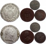 Europe Mixed Lot of Coins
Bern 5 Rappen 1826 & 1/2 Batzen Argau 1809. Thaler 1814 G. Halfpenny Portsmouth 1794.