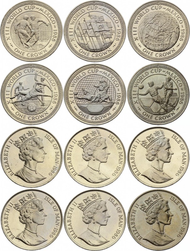 Isle of Man Lot of 6 Coins 1 Crown 1986
1 Crown 1986; Prooflike; World Cup - Me...