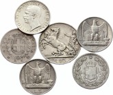 Italy Lot of 6 Coins 1863 - 1929
1 5 10 Lire 1863 - 1929; Silver