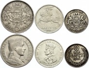 Latvia & Lithuania Lot of 3 Coins 1925 - 1936
2 5 10 Litu 1925-1936; Silver