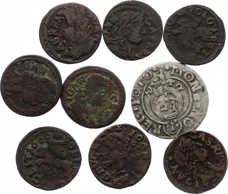 Polish - Lithuanian Commonwealth Lot of 9 Coins 17th Century
With Silver