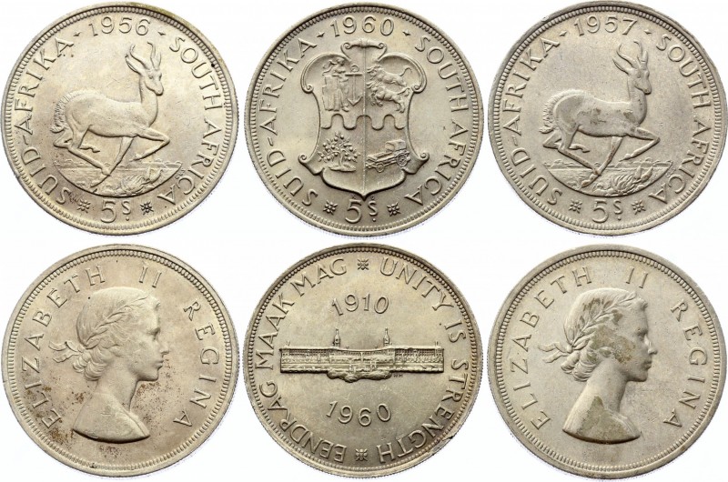 South Africa Lot of 3 Coins 1956 - 1960
5 Shillings 1956 - 1960; Silver; XF/UNC