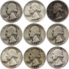 United States Lot of 9 Coins Quarter Dollar 1937 - 1964
Silver; Different Dates & Mintmarks