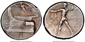 MACEDONIAN KINGDOM. Demetrius I Poliorcetes (306-283 BC). AR tetradrachm (26mm, 17.00 gm, 1h). NGC VF 5/5 - 3/5, brushed. Tarsus, ca. 298-295 BC. Nike...