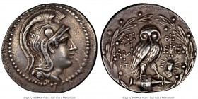 ATTICA. Athens. Ca. 165-42 BC. AR tetradrachm (32mm, 12h). NGC XF, edge scuff. New style coinage, 138/7 BC. Glau- and Eche-, magistrates. Head of Athe...