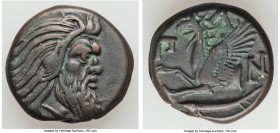 CIMMERIAN BOSPORUS. Panticapaeum. 4th century BC. AE (20mm, 7.94, 11h). VF. Head of bearded Pan right / Π-A-N, forepart of griffin left, sturgeon left...