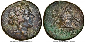 PONTUS. Amisus. Mithradates VI Eupator (ca. 85-65 BC). AE (21mm, 12h). NGC AU, adjusted flan. Head of Dionysus right, wearing mitra and wreathed with ...