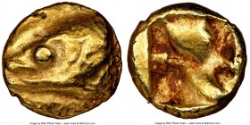 MYSIA. Cyzicus. Ca. 600-550 BC. EL 1/24 stater or myshemihecte (6mm, 0.65 gm). NGC Choice Choice XF 5/5 - 4/5. Head of tunny left / Quadripartite incu...