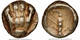 CARIA. Mylasa (?). Ca. mid 6th century BC. EL 1/48th stater (5mm, 0.30gm, 12h). NGC Choice XF 5/5 - 4/5. Lion's paw / Scorpion within incuse square. W...