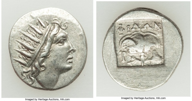 CARIAN ISLANDS. Rhodes. Ca. 88-84 BC. AR drachm (16mm, 2.63 gm, 11h). VF. Plinth...