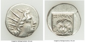 CARIAN ISLANDS. Rhodes. Ca. 88-84 BC. AR drachm (15mm, 2.60 gm, 12h). Choice VF. Plinthophoric standard, Zenon, magistrate. Radiate head of Helios rig...