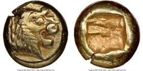 LYDIAN KINGDOM. Alyattes or Walwet (ca. 610-560 BC). EL 1/12 stater or hemihecte (7mm, 1.17 gm) NGC XF 4/5 - 4/5. Sardes. Head of lion right, sun on f...