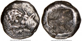 LYDIAN KINGDOM. Croesus (561-546 BC). AR 1/24 stater (6mm). NGC Choice VF. Sardes. Confronted foreparts lion on left facing right, and bull on right f...